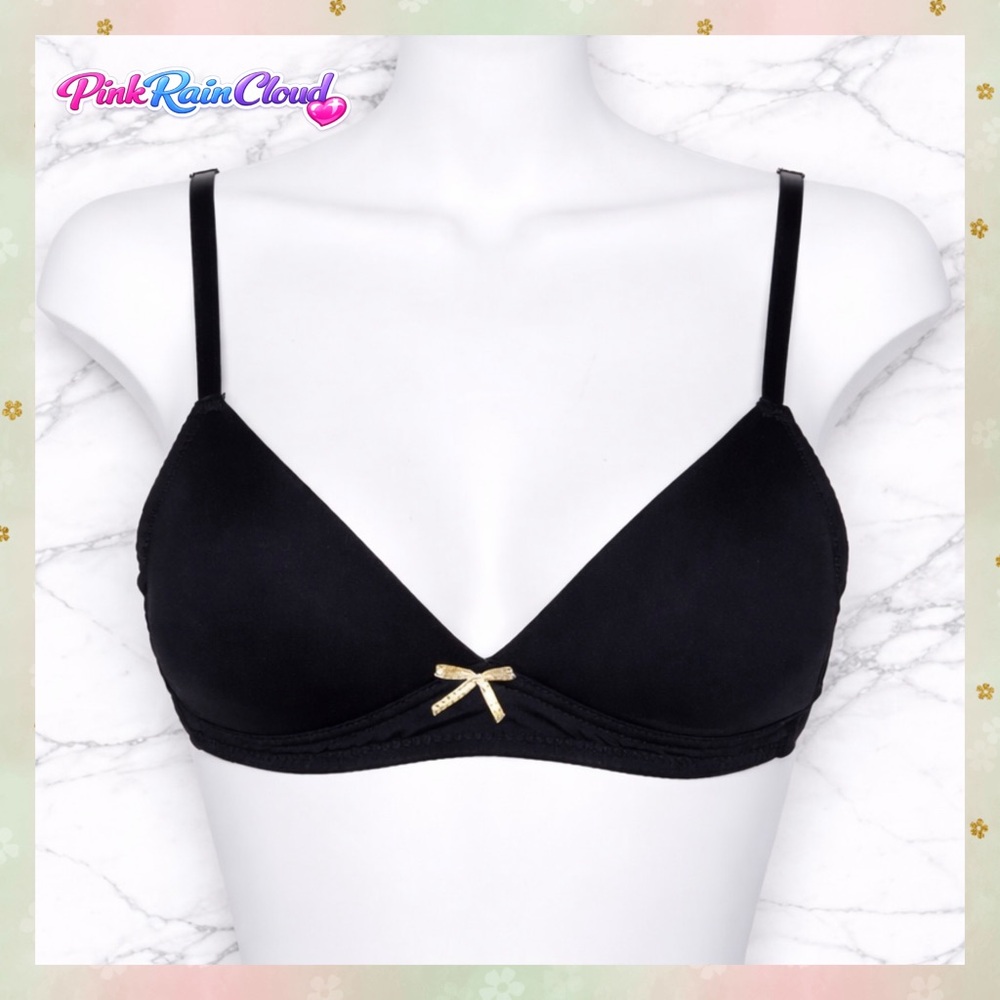 Nicole Miller Black Triangle T-Shirt Bra 32A Stretch Adjustable Straps Gold Bow